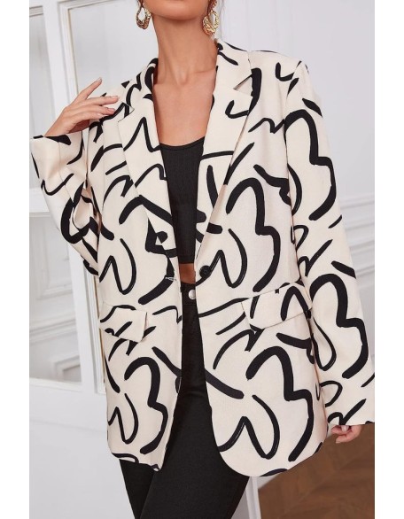 Geometric Print Cami Top & Drawstring Pants Set With Longline Coat