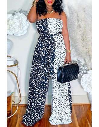 Mesh Patch Glitter Rhinestone Wide Leg Jumpsuit