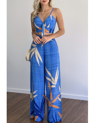 Mesh Patch Glitter Rhinestone Wide Leg Jumpsuit