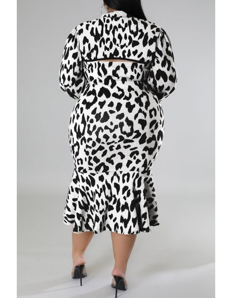 Plus Size Geometric Houndstooth Print Longline Coat