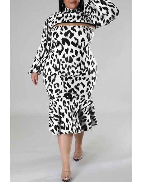 Plus Size Geometric Houndstooth Print Longline Coat