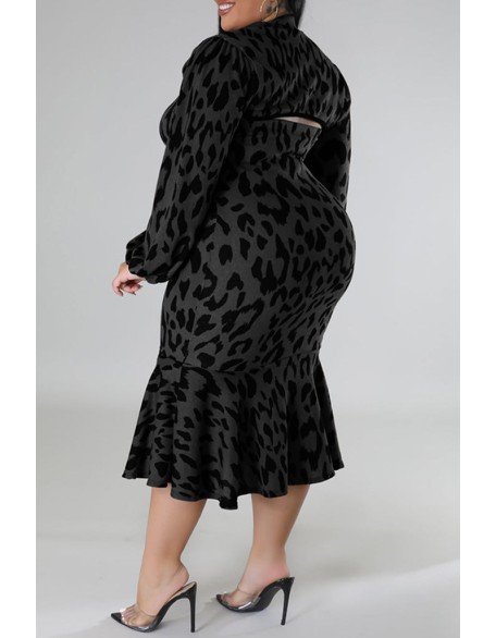 Plus Size Geometric Houndstooth Print Longline Coat