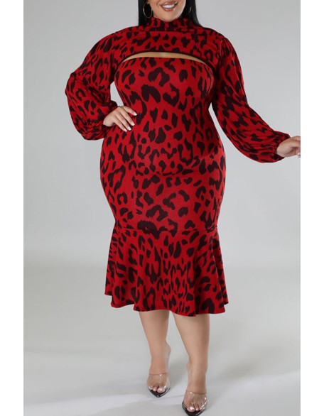 Plus Size Geometric Houndstooth Print Longline Coat