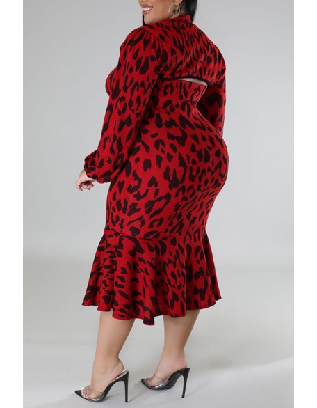 Plus Size Geometric Houndstooth Print Longline Coat